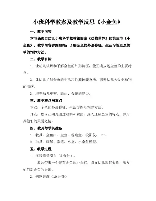 小班科学教案及教学反思《小金鱼》