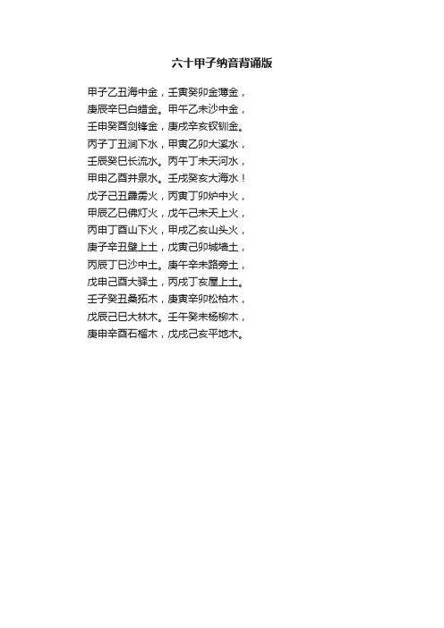 六十甲子纳音背诵版