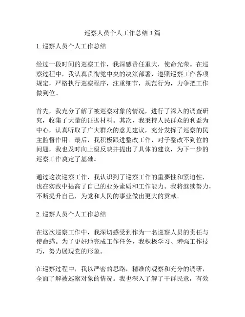 巡察人员个人工作总结3篇