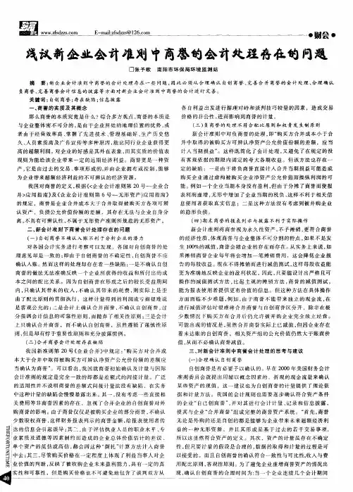 浅议新企业会计准则中商誉的会计处理存在的问题