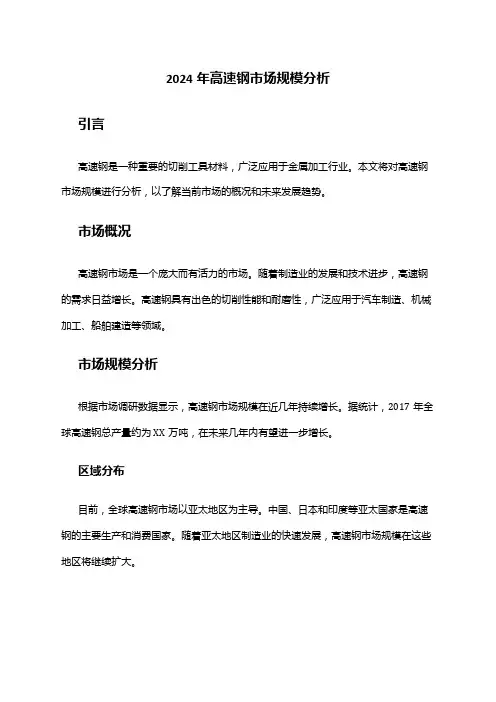 2024年高速钢市场规模分析