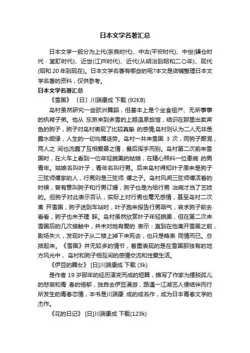 日本文学名著汇总