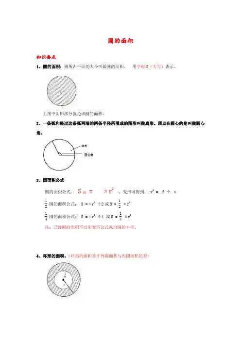 六年级上册数学圆的面积-知识点总结