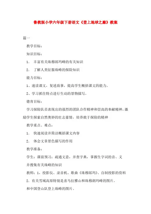 鲁教版小学六年级下册语文《登上地球之巅》教案