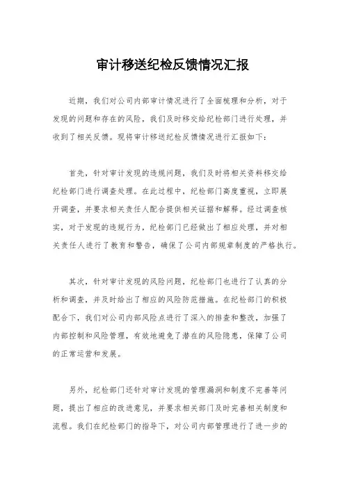 审计移送纪检反馈情况汇报