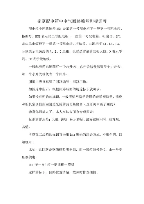 家庭配电箱中电气回路编号和标识牌