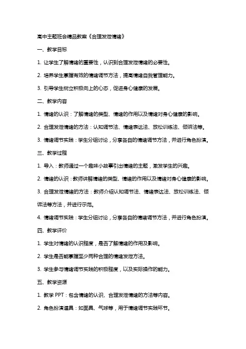 高中主题班会教案《合理发泄情绪