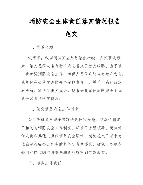 消防安全主体责任落实情况报告范文