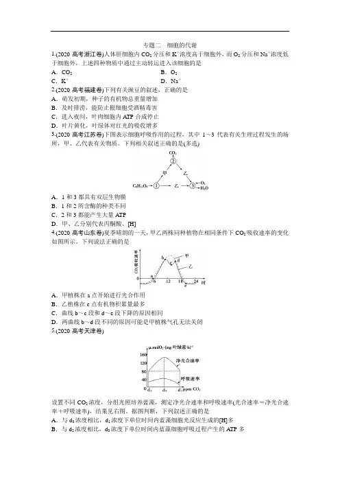 2020年高考生物考题--细胞的代谢