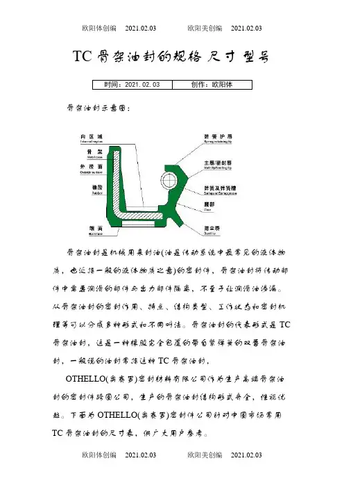 TC骨架油封的规格-尺寸-型号之欧阳体创编