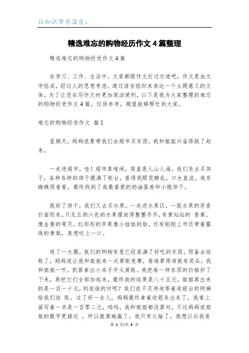 精选难忘的购物经历作文4篇整理