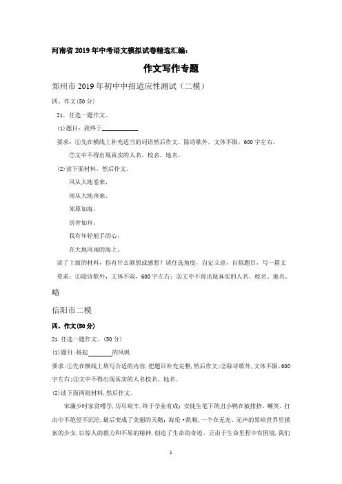 河南省2019年中考语文模拟试卷精选汇编：作文专题