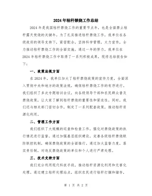 2024年秸秆禁烧工作总结