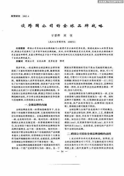 谈跨国公司的全球品牌战略