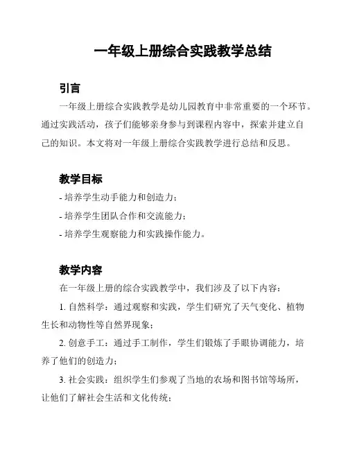 一年级上册综合实践教学总结