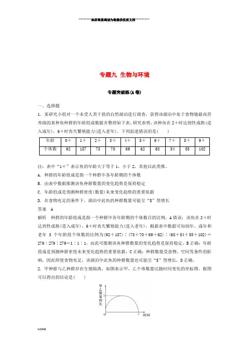高考生物二轮复习 专题九 生物与环境专题突破练(A卷)