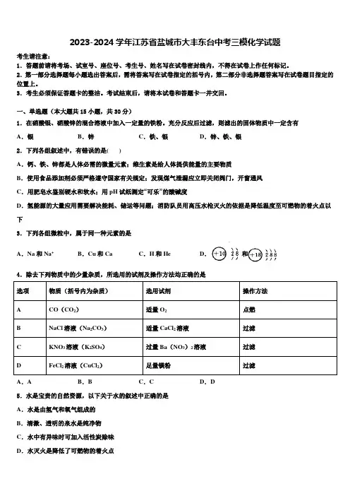 2023-2024学年江苏省盐城市大丰东台中考三模化学试题含解析