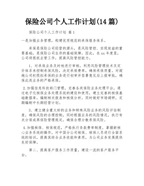 保险公司个人工作计划(14篇)