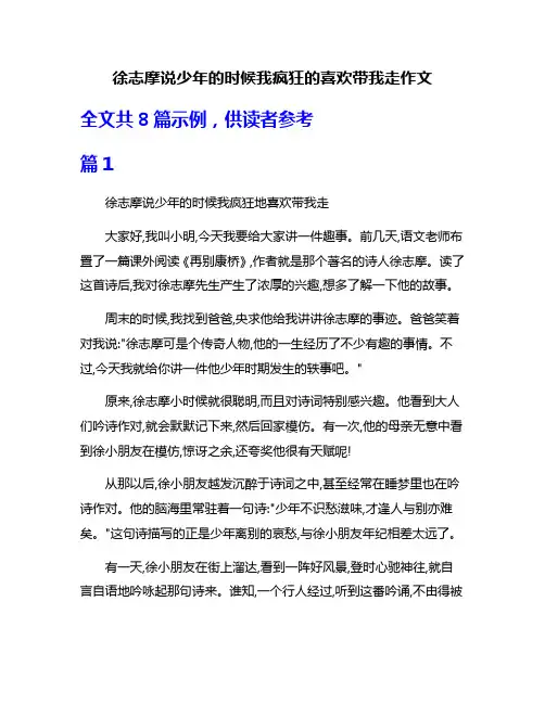 徐志摩说少年的时候我疯狂的喜欢带我走作文