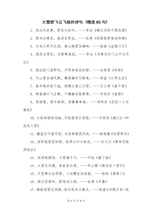 大雪纷飞云飞扬的诗句(精选85句)