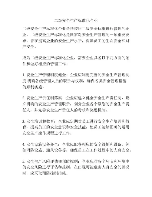 二级安全生产标准化企业