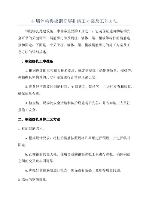 柱墙体梁楼板钢筋绑扎施工方案及工艺方法