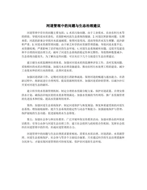 河道管理中的问题与生态治理建议