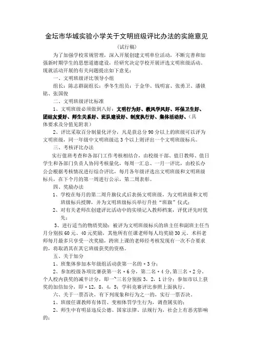 关于文明班级评比细则