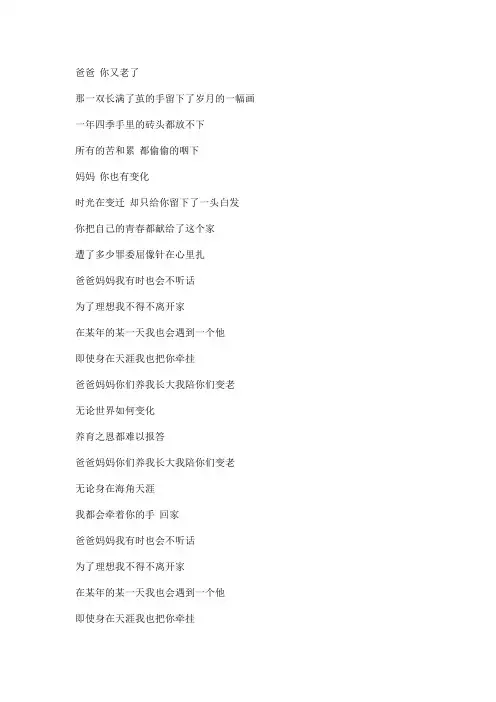 你养我长大我陪你变老文本歌词