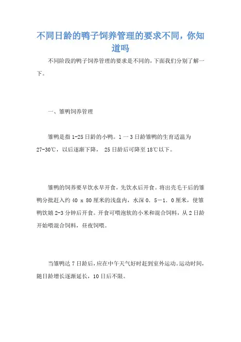 不同日龄的鸭子饲养管理的要求不同,你知道吗