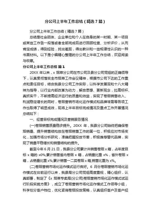 分公司上半年工作总结（精选7篇）