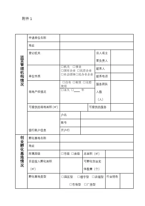 XX市创业孵化基地认定申请表【模板】