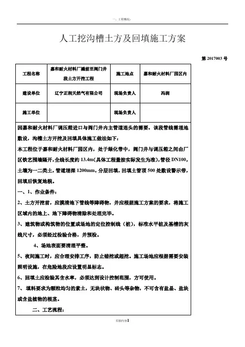 燃气管道管沟土方开挖施工方案