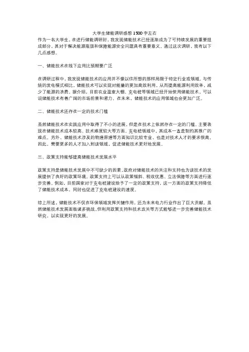 大学生储能调研感想1500字左右