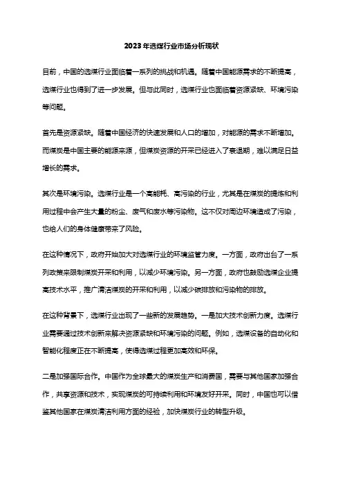 2023年选煤行业市场分析现状