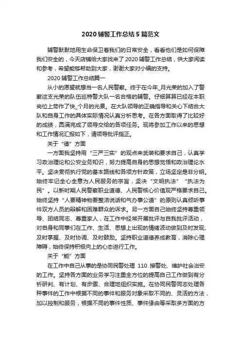 2020辅警工作总结5篇范文