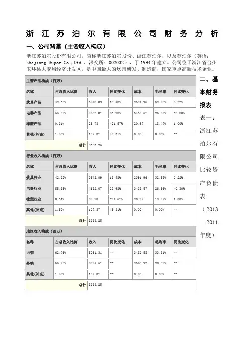 浙江苏泊尔公司财务分析