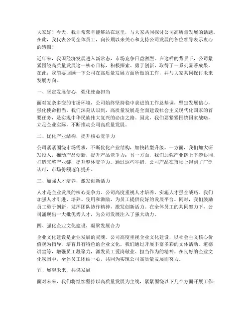 公司高质量发展发言稿范文