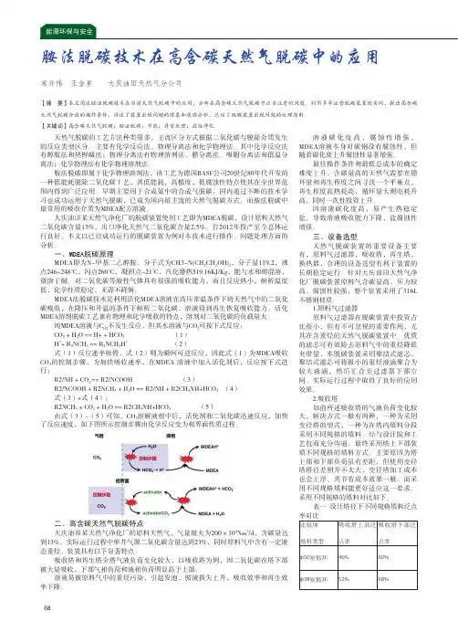 胺法脱碳技术在高含碳天然气脱碳中的应用