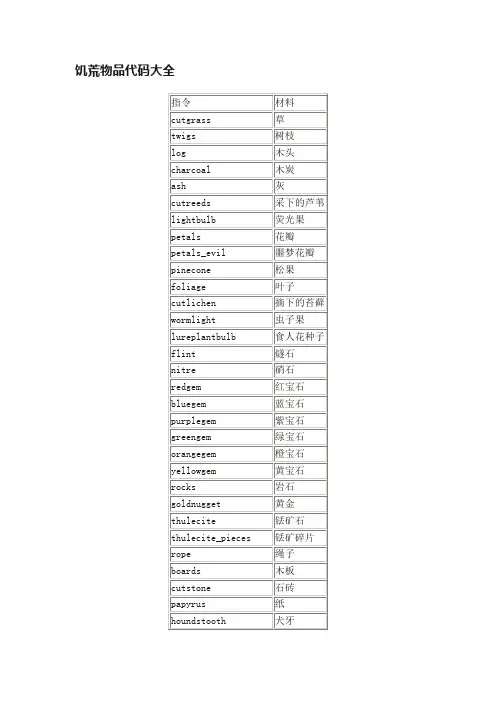 饥荒物品代码大全
