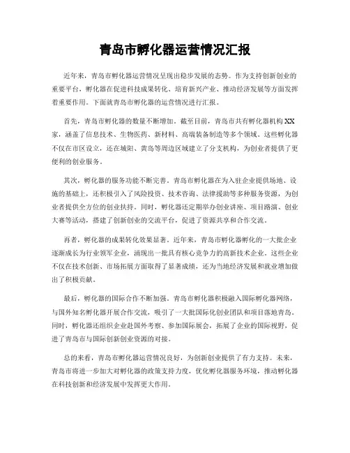 青岛市孵化器运营情况汇报