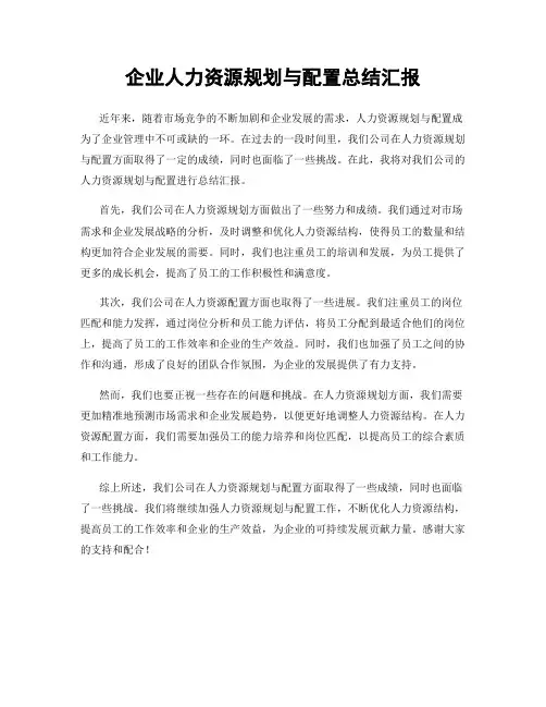 企业人力资源规划与配置总结汇报