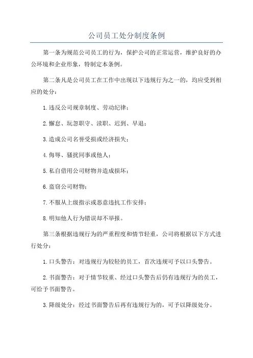 公司员工处分制度条例