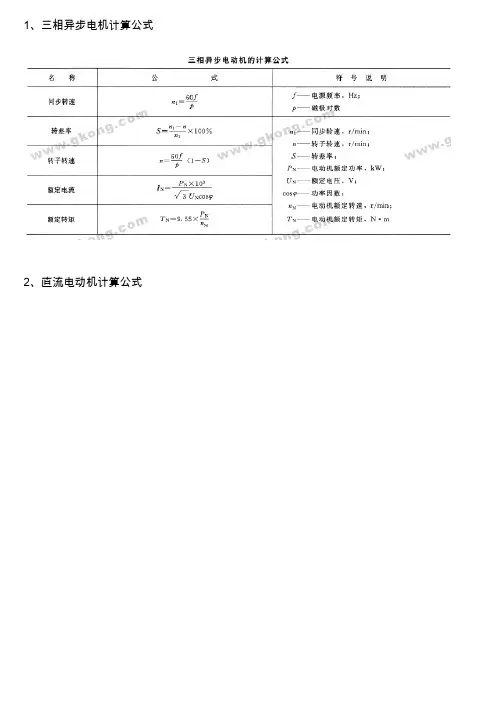 电气常用计算公式