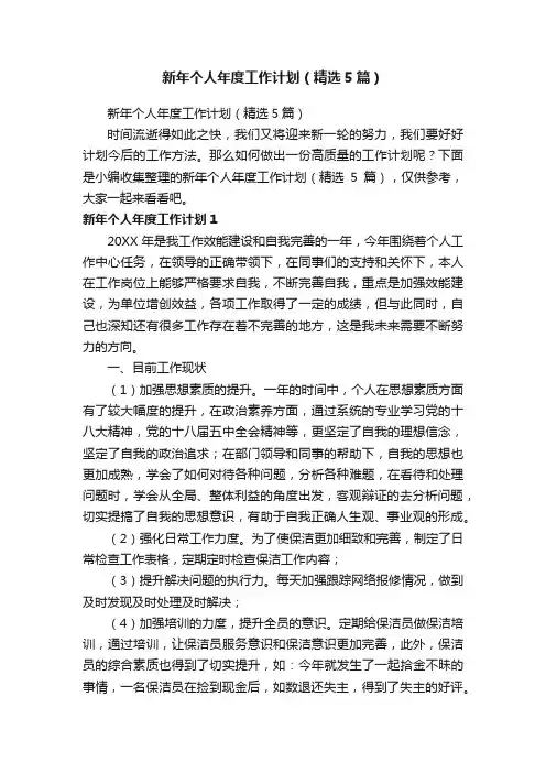 新年个人年度工作计划（精选5篇）