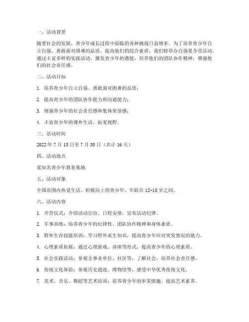 自强夏令营活动计划方案