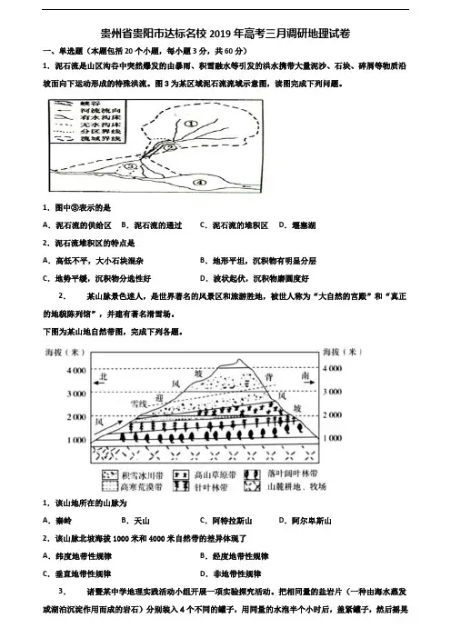 贵州省贵阳市达标名校2019年高考三月调研地理试卷含解析