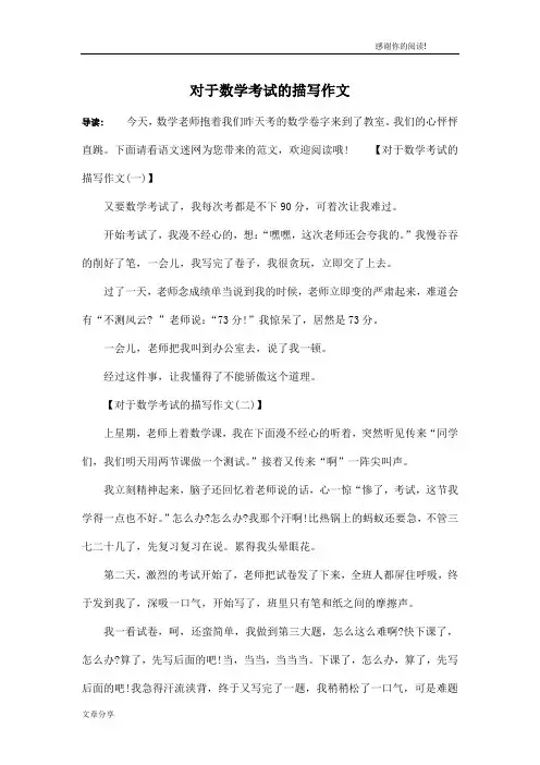 对于数学考试的描写作文