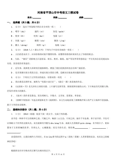 河南省平顶山市中考语文三模试卷