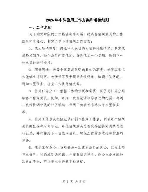 2024年中队值周工作方案和考核细则